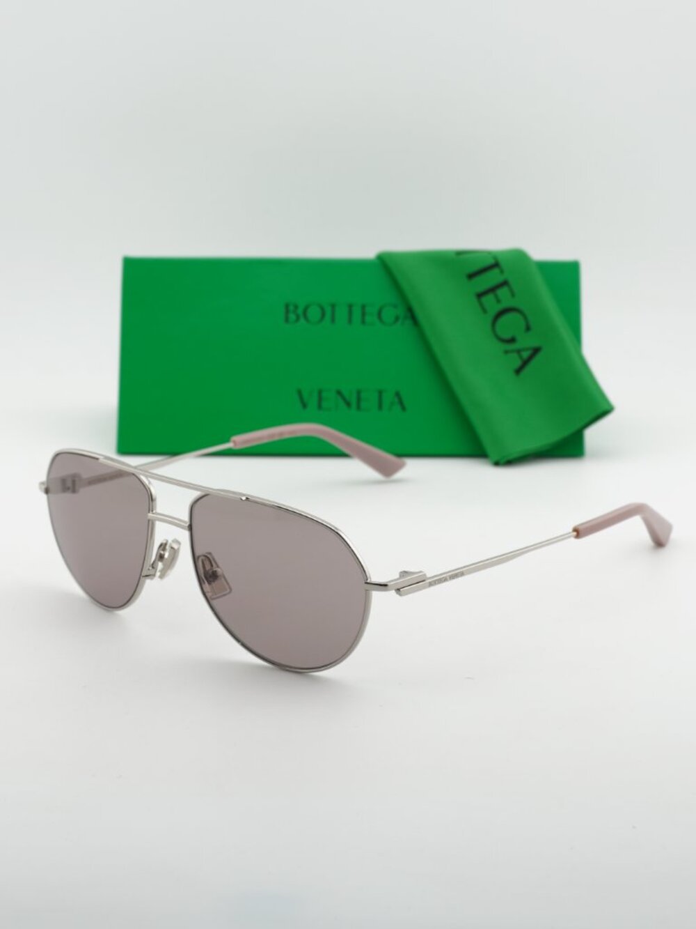 Bottega Veneta BV1302S 004 Aviator Unisex Sunglasses - Silver / Violet